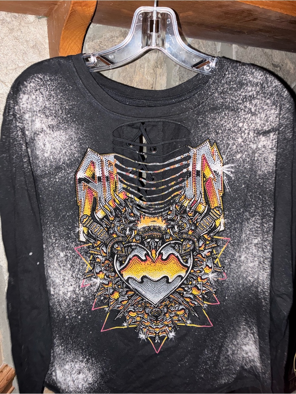 Affliction Black Lace-Up Back Long Sleeve Top